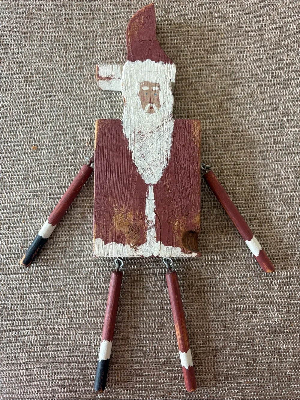 Handmade Style Folk Art Wooden Santa Claus Figurine Articulated Arms & Legs